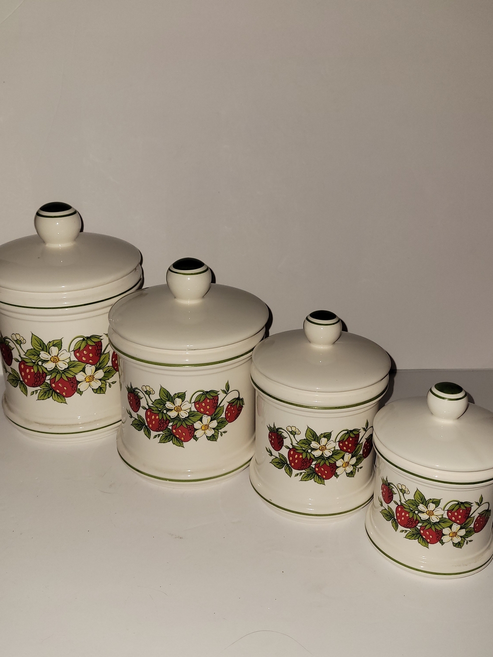 Vintage Sears Strawberry Ceramic Canister Set - Cream & Red - Picture 2 of 7